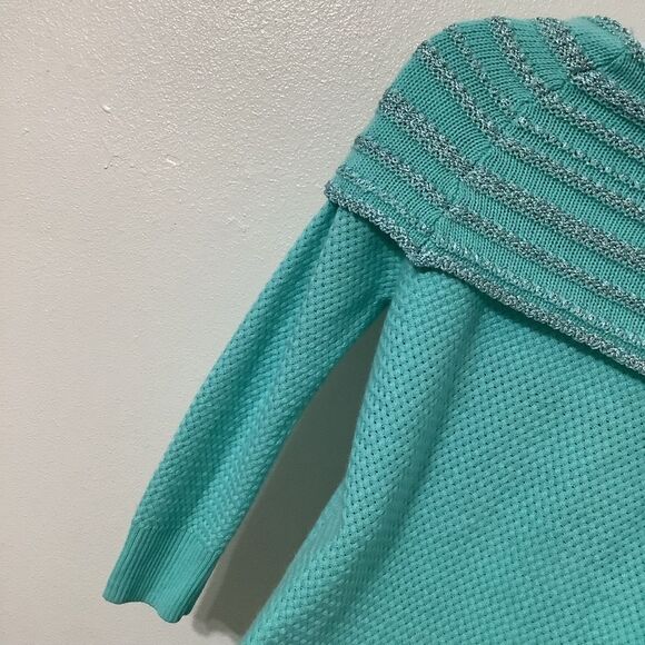 Teal Retro Wintercore Cabincore Holiday Feminine Winter Sparkly Knit Sweater XS - Picture 8 of 16